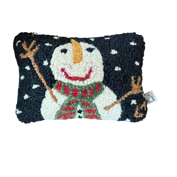 Chandler Four Corners Snowman Pillow Black Rectangle Hand Hooked Laura Megroz - Picture 6 of 6